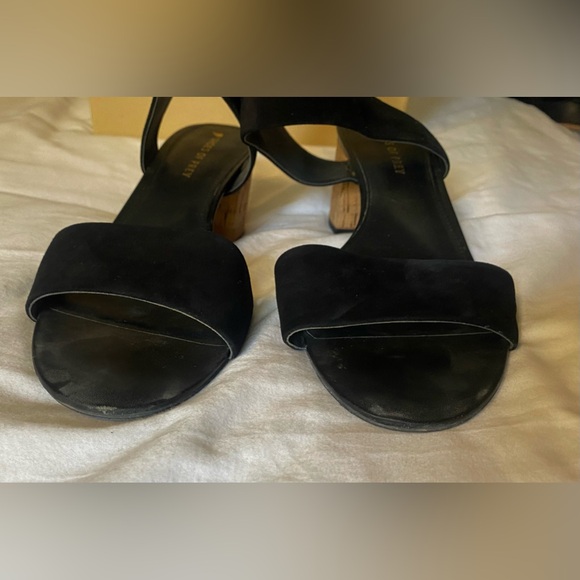 Shoes Of Prey Black Leather Suede Low Block Cork Heel Ankle Ties SZ US 12 Custom - Picture 14 of 15